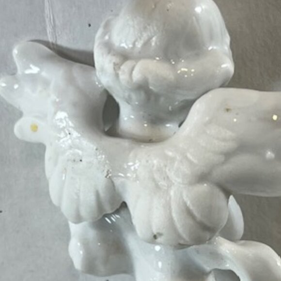 White Glazed Ceramic Cherub Angel Playing Mandolin Christmas Ornament 3.25" - Picture 10 of 15
